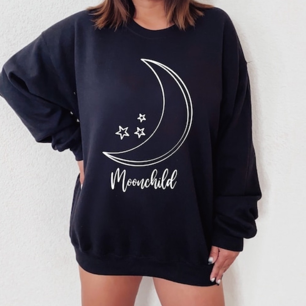 Mystical Moonchild Oversized Crew Neck Long Sleeve Sweatshirt  Shirt Moon Shirt